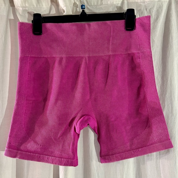 JoyLab Ribbed High-Waisted Biker Shorts – Pink, Size XL - Picture 2 of 5
